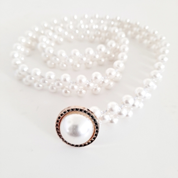 Womens Faux‎ pearl beaded elastic stretch waist coquette wedding dress belt - Picture 3 of 6